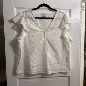 White House Black Market Ruffled Sleeve Buttoned Blouse